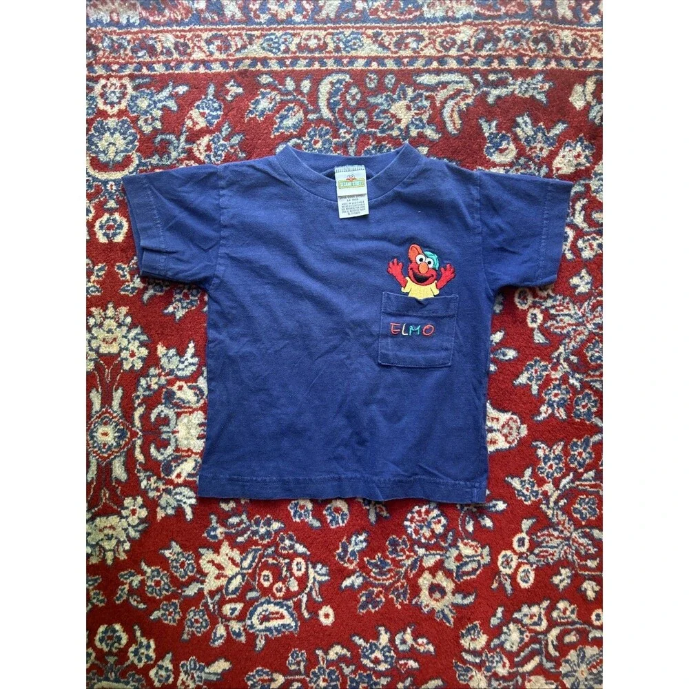 Vintage Sesame Street ELMO Baseball Hat Navy tshirt w/pocket 3 Toddler 3T